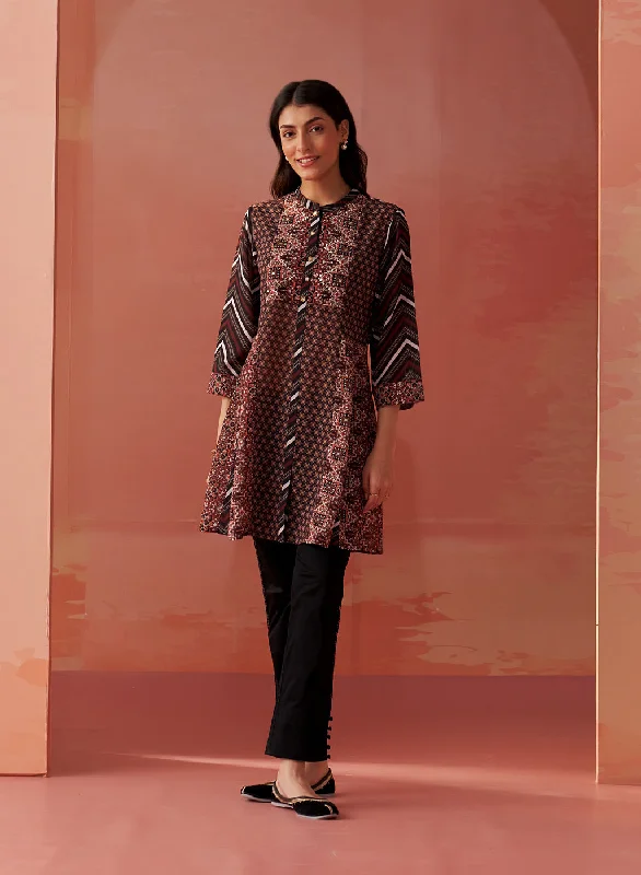 Explore What's New Anavya Black Printed Georgette Top