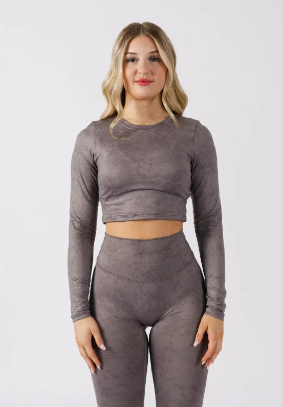 Reluna™ Long Sleeve Crop Gunmetal