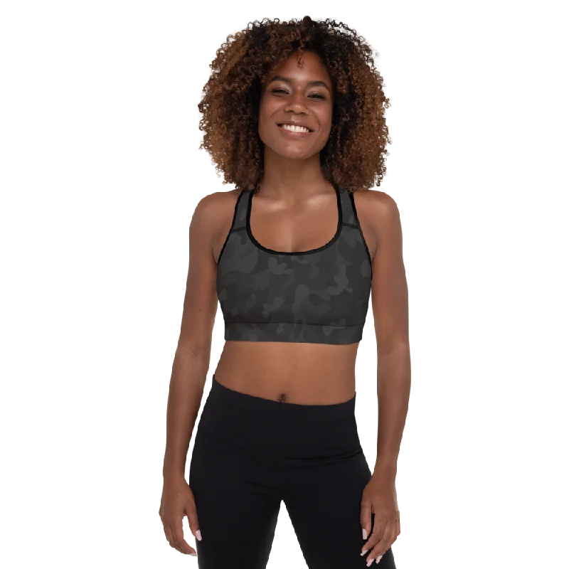 Black Camo Padded Sports Bra