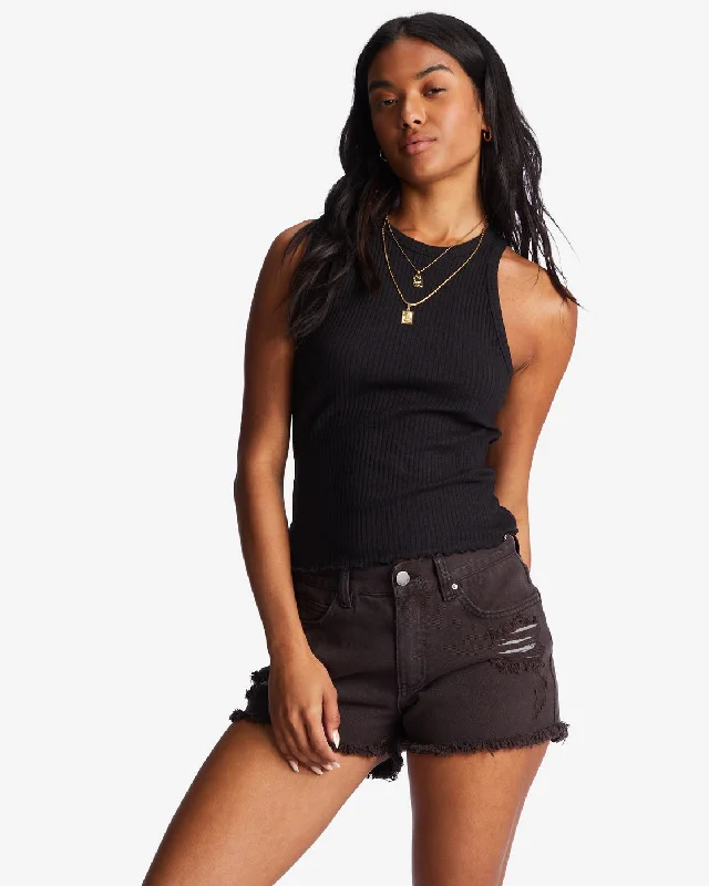 Drift Away Frayed Shorts - Black