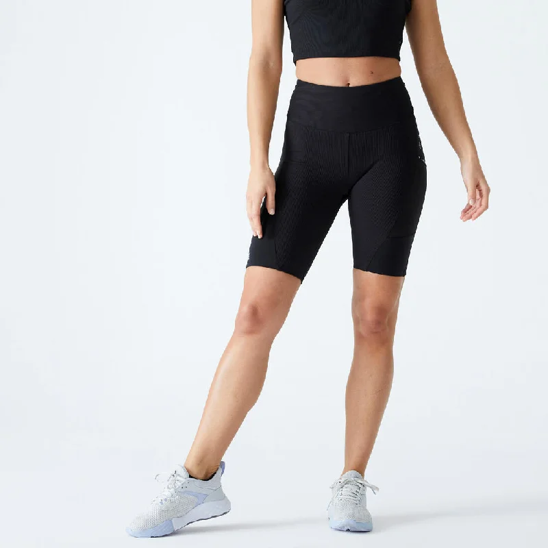 Women's Cardio Fitness Bike Shorts with Phone Pocket - Black